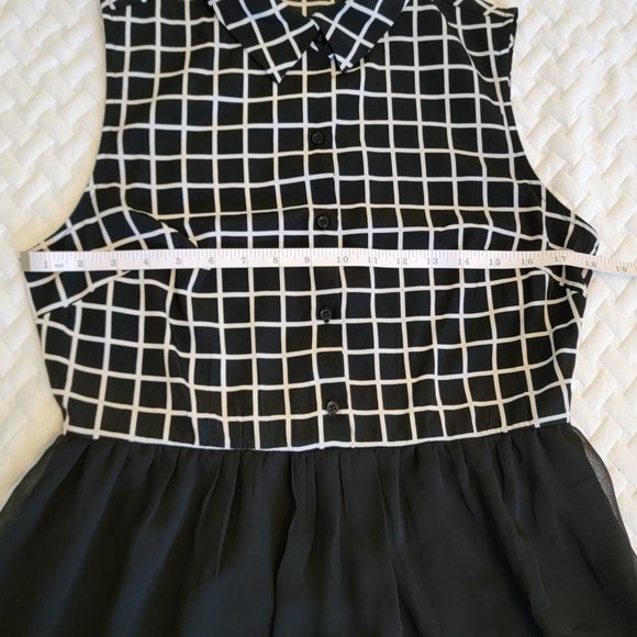 Button up collared mini dress black and white Size Large - Picture 6 of 6